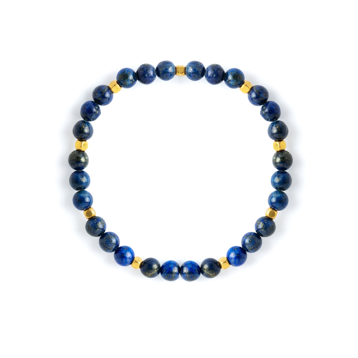 Lapis Lazuli beads bracelet with interlocking petite squared golden brass beads