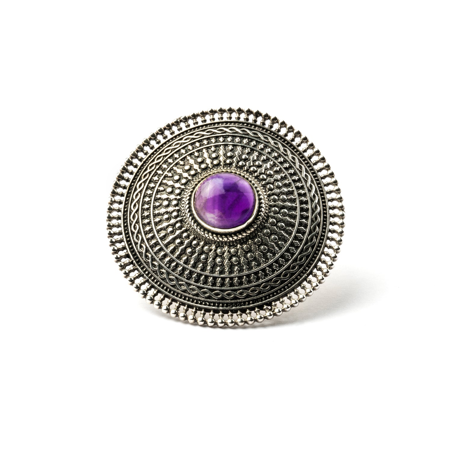 Large Intricate Silver Ring With Stone Set