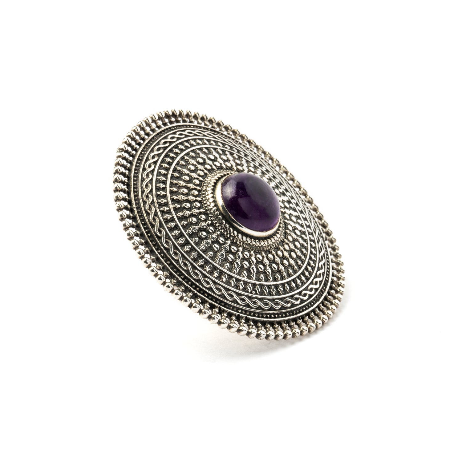 Large Intricate Silver Ring With Stone Set