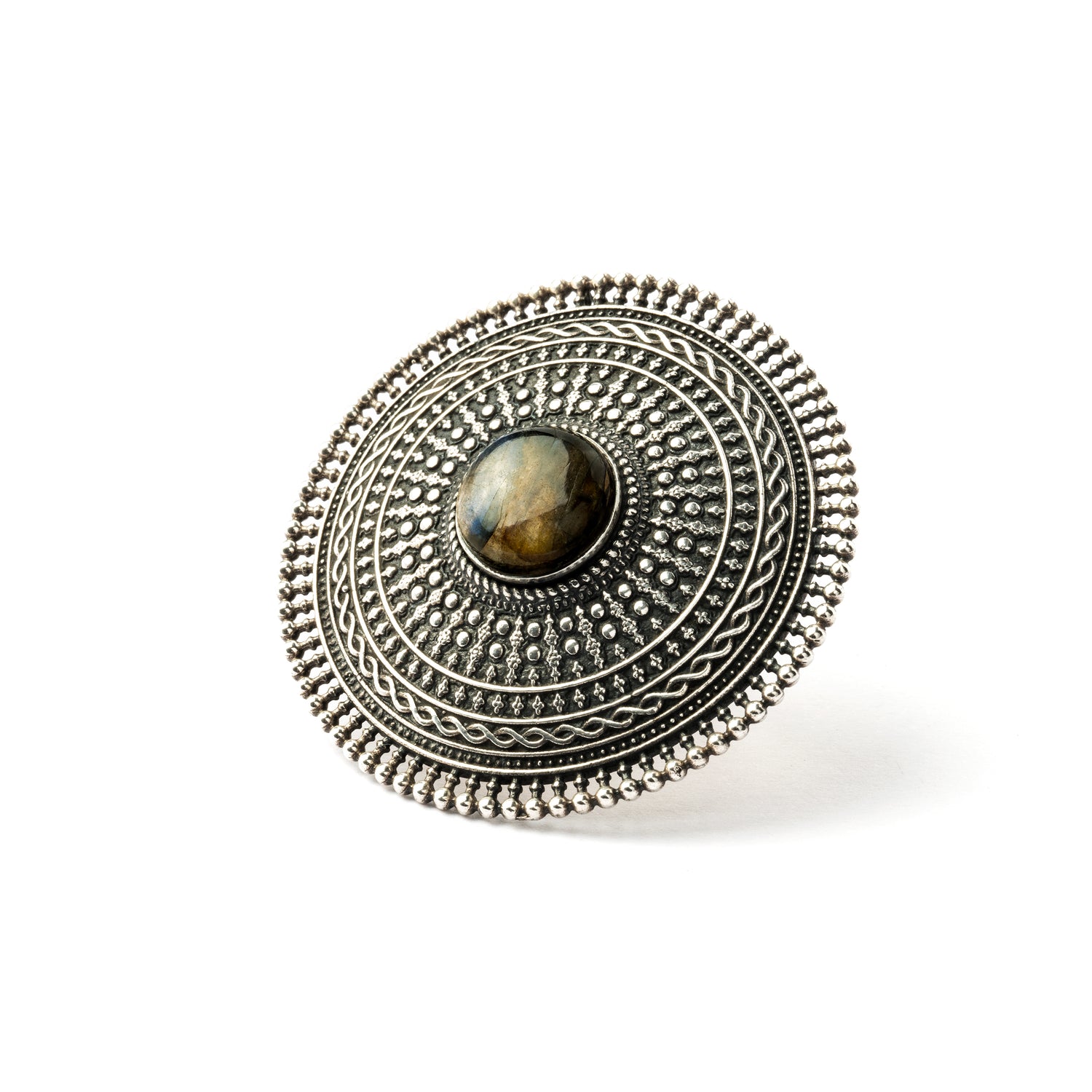 Large Intricate Silver Ring With Stone Set