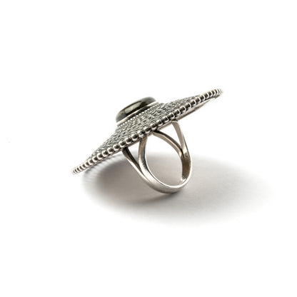 Large Intricate Silver Ring With Stone Set