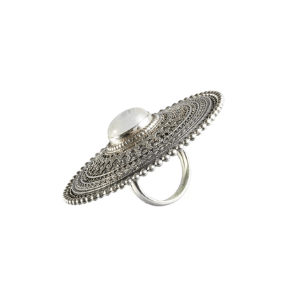 Large Intricate Silver Ring With Stone Set