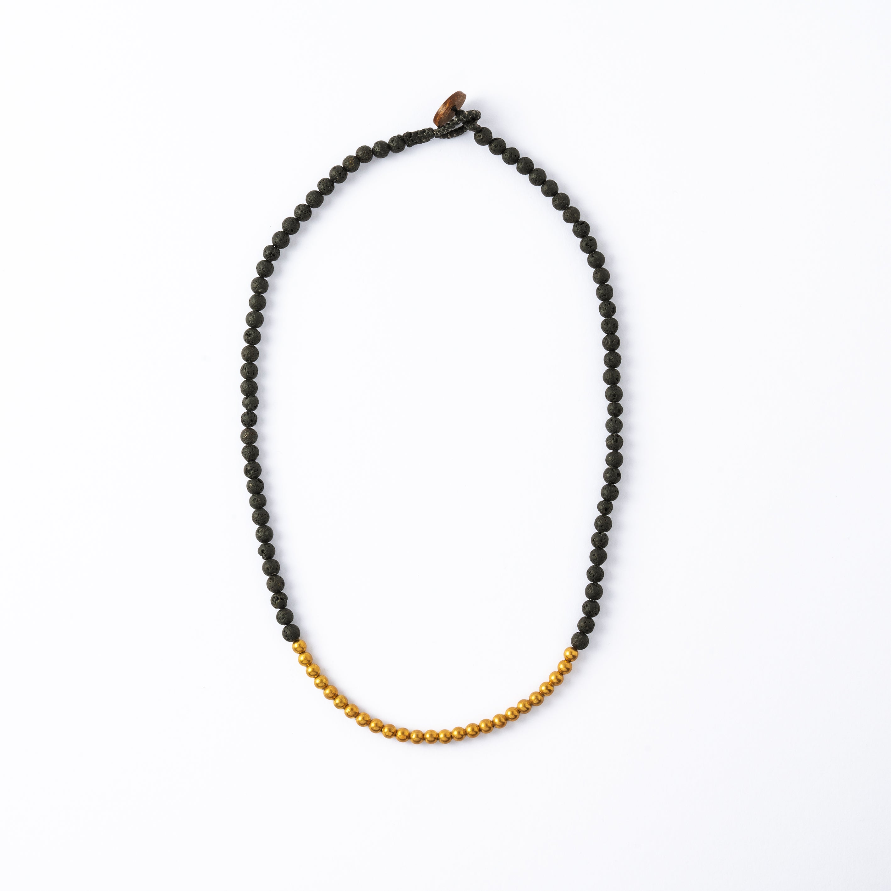 Lava Bead Necklace with Brass frontal view