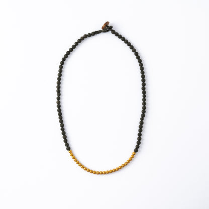 Lava Bead Necklace with Brass frontal view