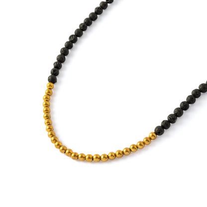 Lava Bead Necklace with Brass