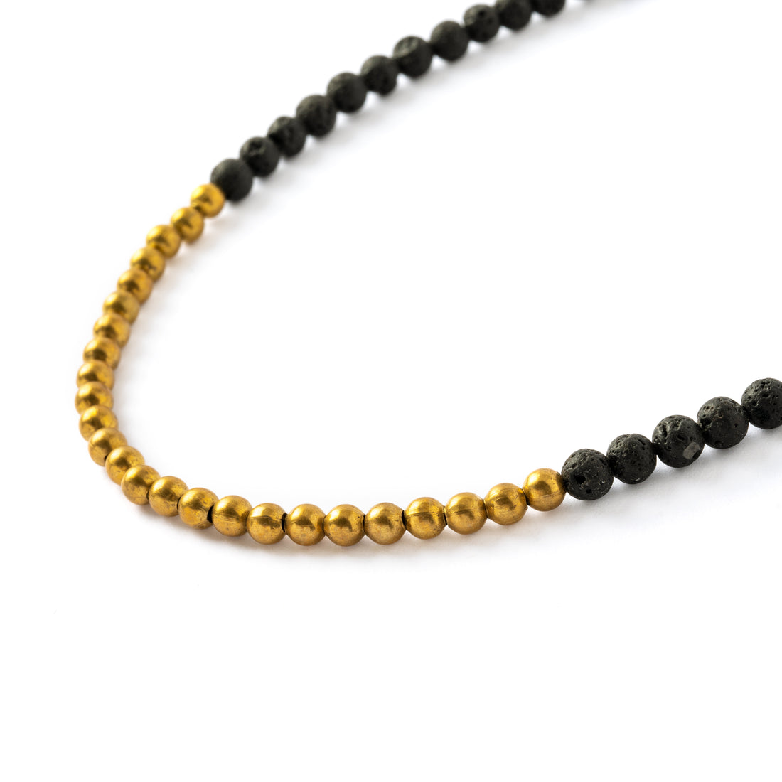 Lava Bead Necklace with Brass close up view