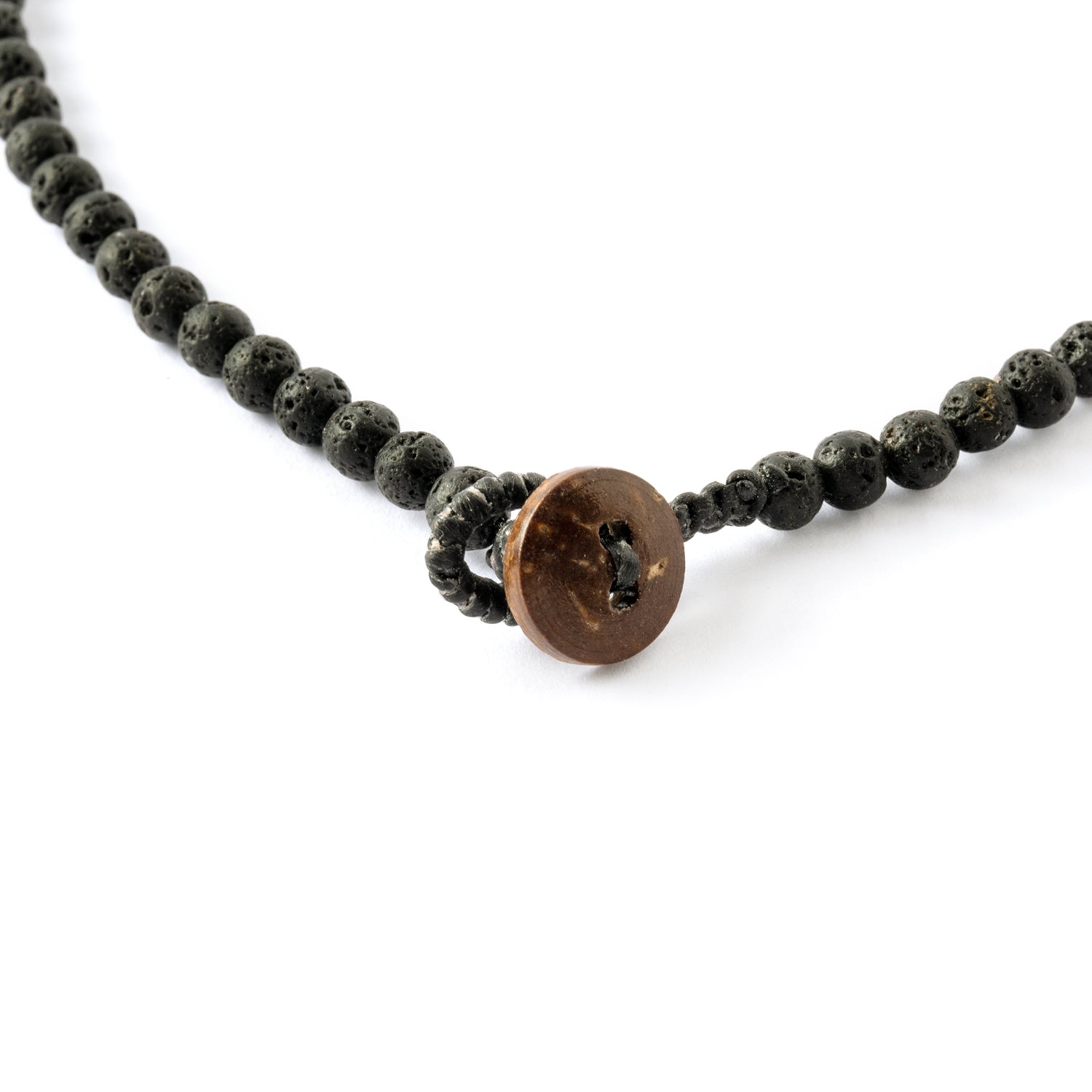 Lava Bead Necklace with Brass button view