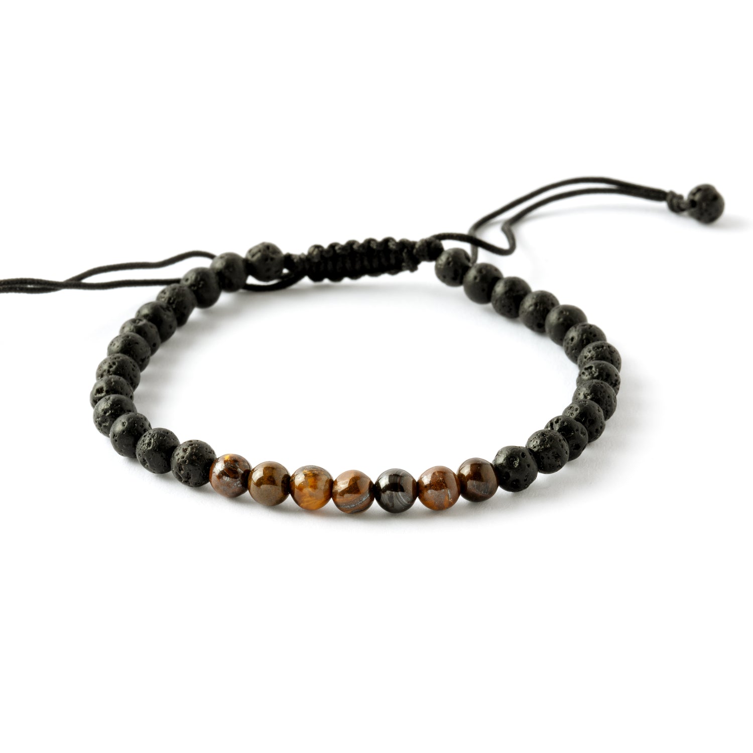 small size Lava &amp; Tiger Eye beads bracelet frontal view