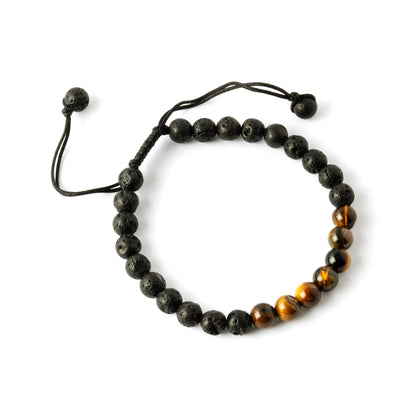 medium size Lava &amp; Tiger Eye beads bracelet side view