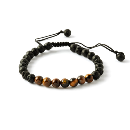 medium size Lava &amp; Tiger Eye beads bracelet frontal view