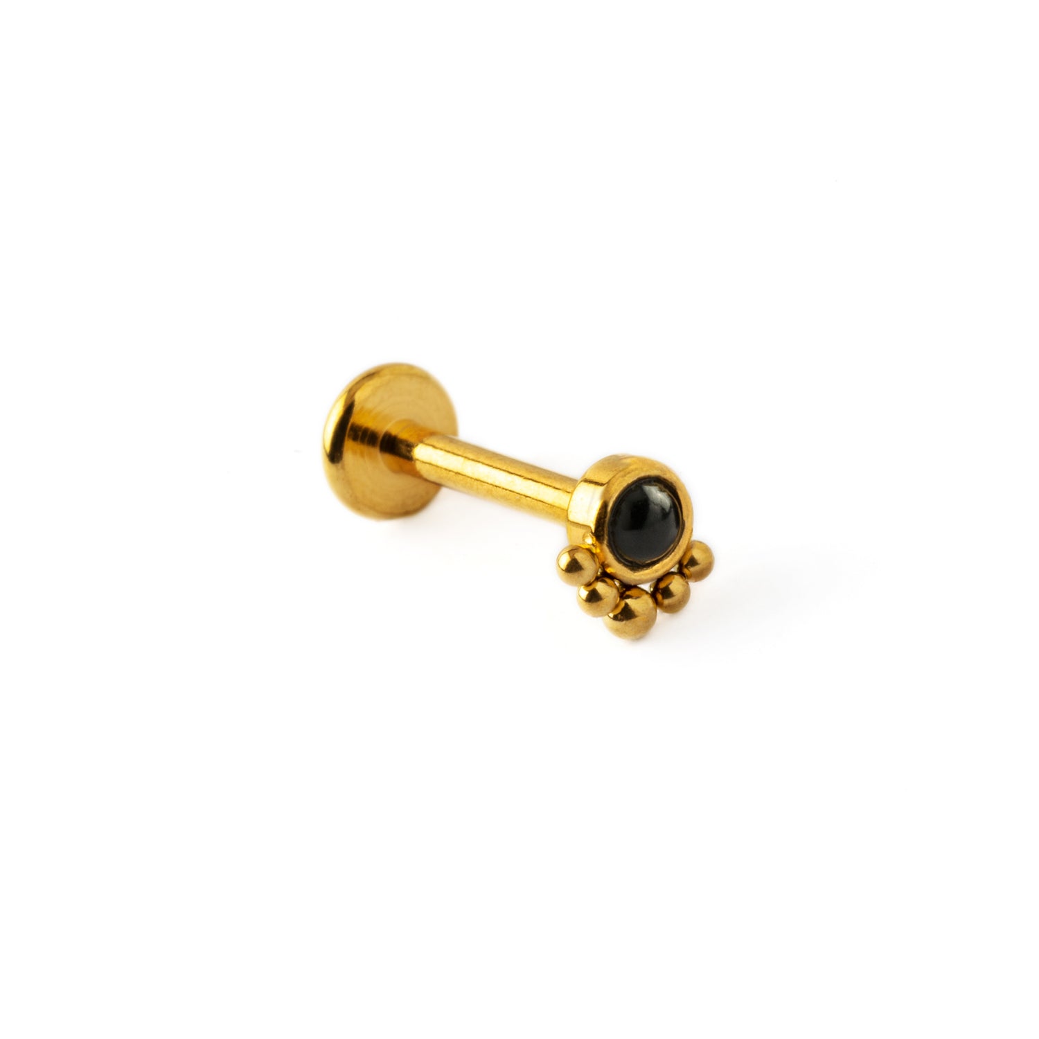 Layla golden labret with black onyx right side view