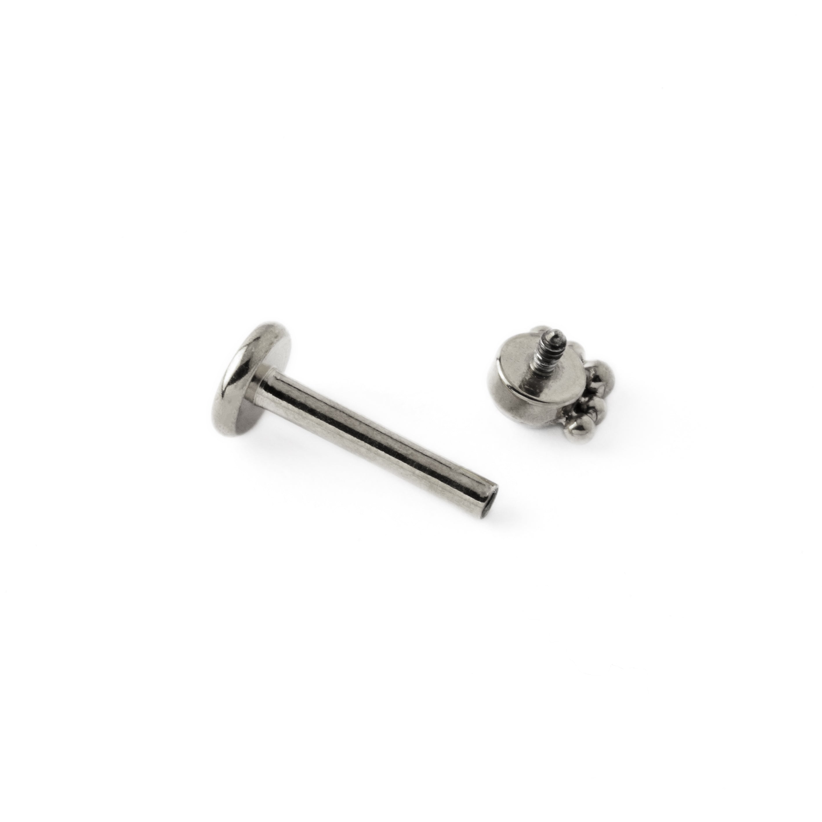 Layla surgical steel internally threaded labret with black Onyx open mode view