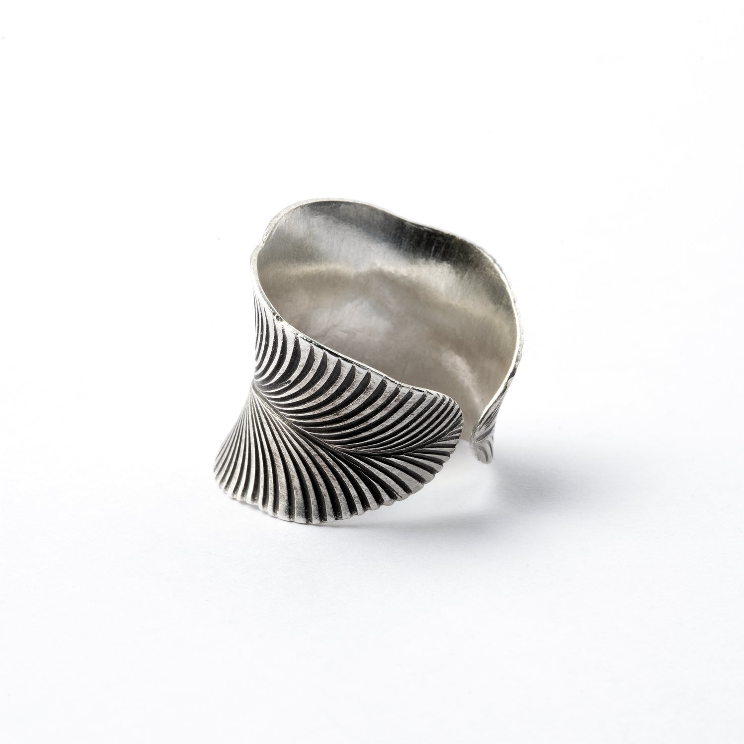 Leaf Adjustable Tribal Silver Ring right back view