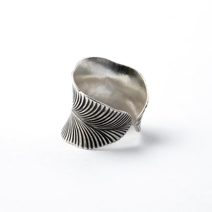 Leaf Adjustable Tribal Silver Ring right back view