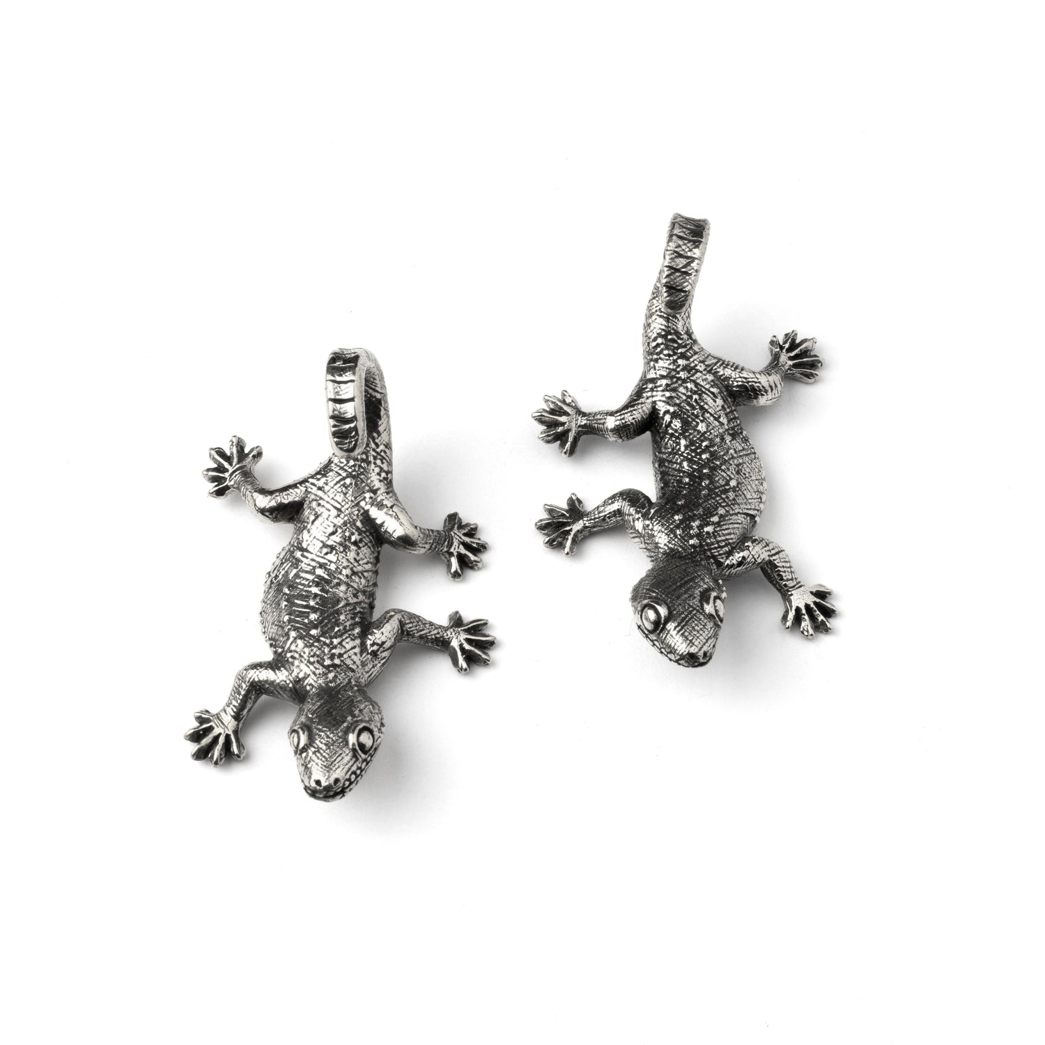 pair of silver brass lizard ear hangers frontal view