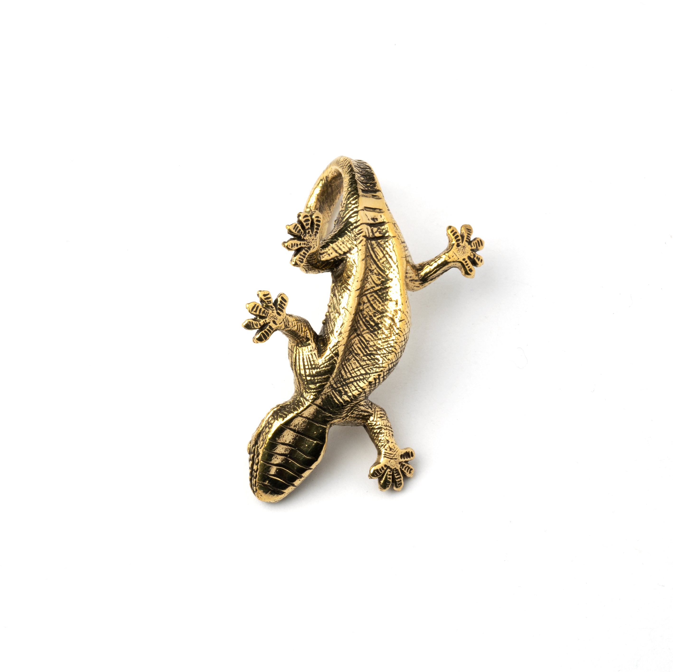 single gold brass lizard ear hangers back view
