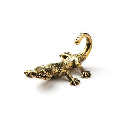 single gold brass lizard ear hangers lest front view