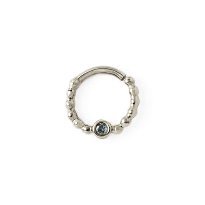 sterling silver dotted septum ring with Lolite gemstone frontal view