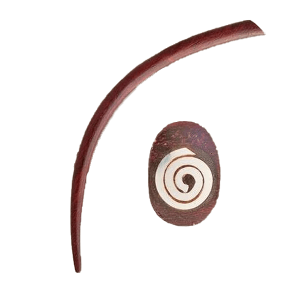 Long Rose Wood Ear Expander with Silver Spiral