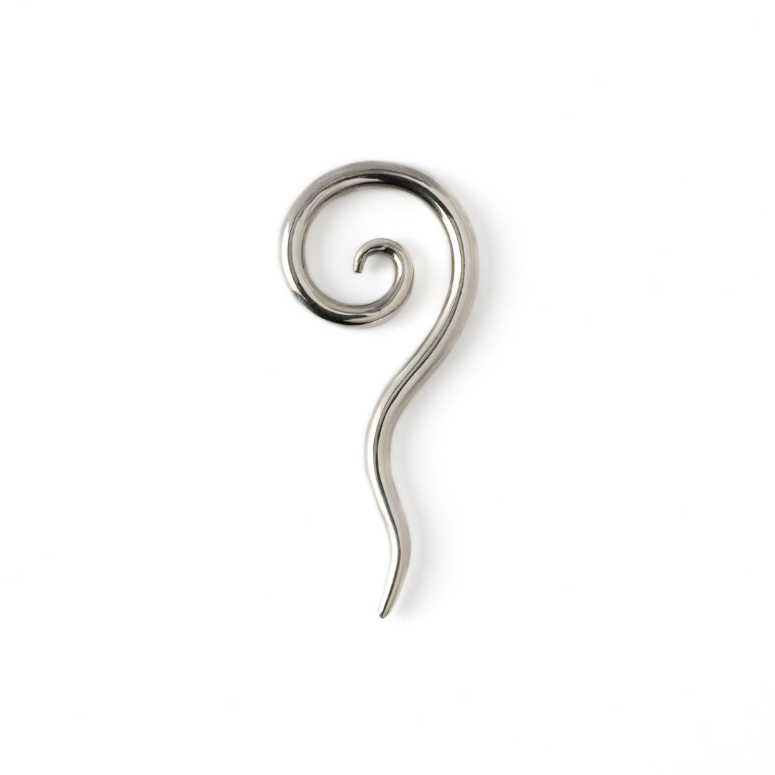 SINGLE SILVER LONG TAILED SPIRAL EAR STRETCHER HANGER SIDE VIEW