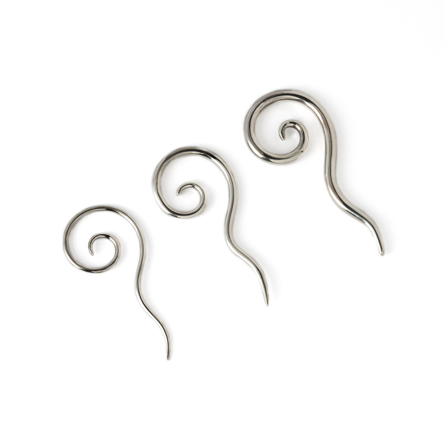 2MM 3MM 4MM SILVER LONG TAILED SPIRAL EAR STRETCHER HANGERS RIGHT SIDE VIEW
