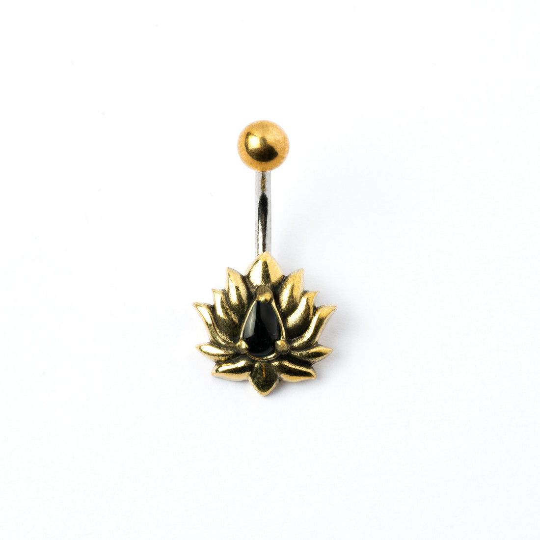 Lotus Belly Bar with Black Onyx frontal view