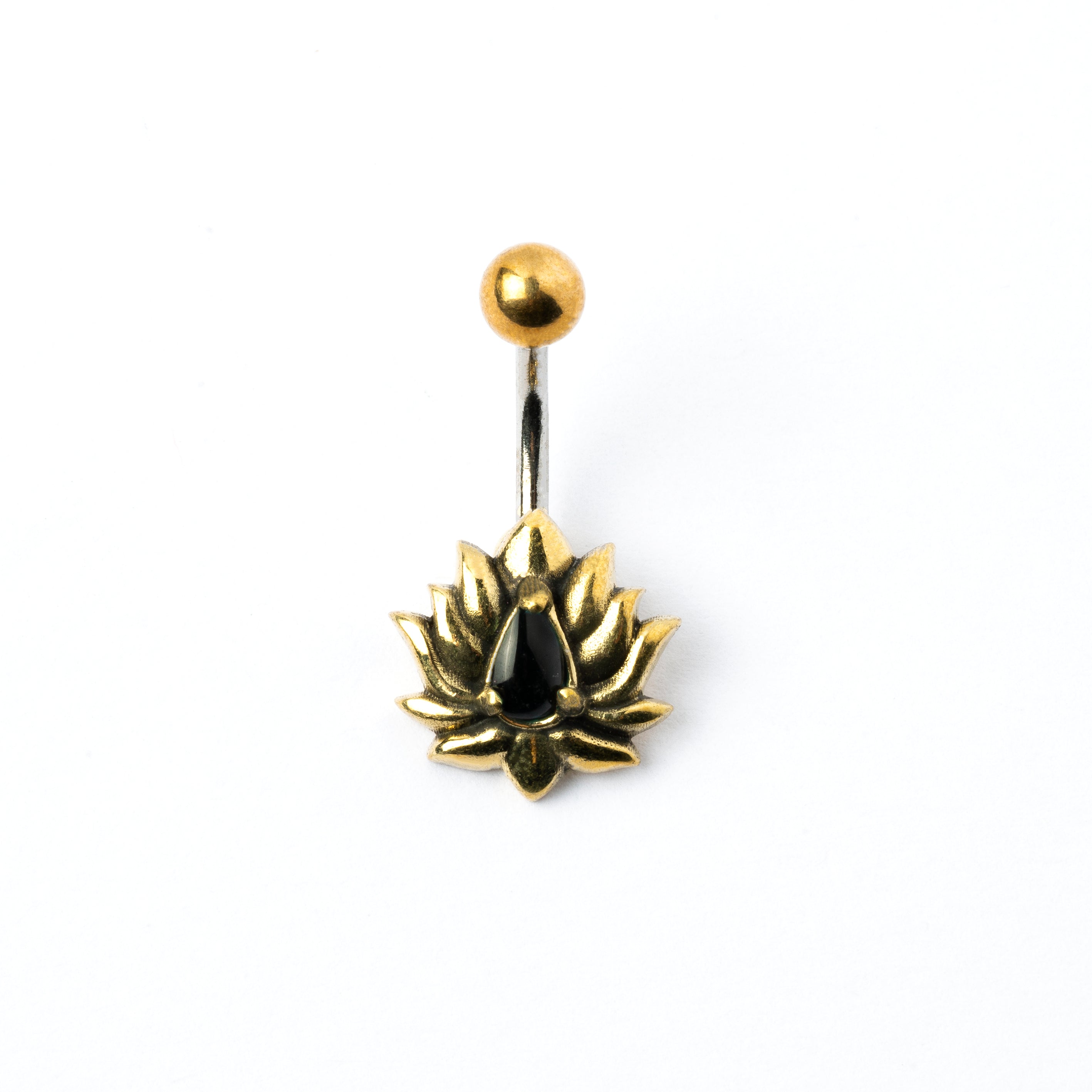 Lotus Belly Bar with Black Onyx frontal view