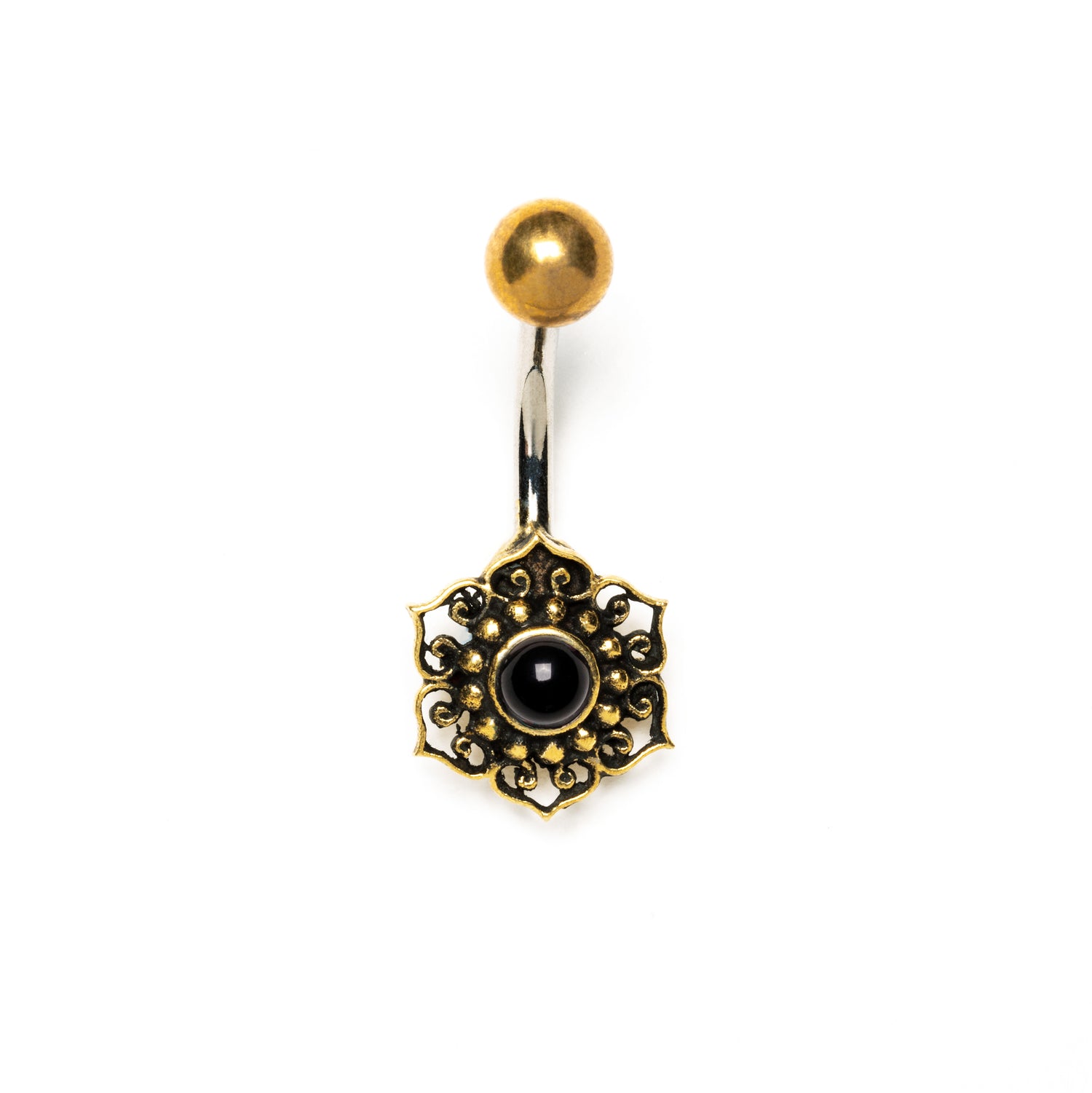 Tribal Flower with Black Onyx Belly Bar frontal view