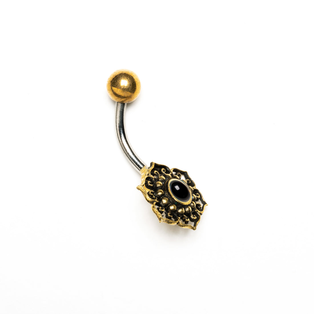 Tribal Flower with Black Onyx Belly Bar side view