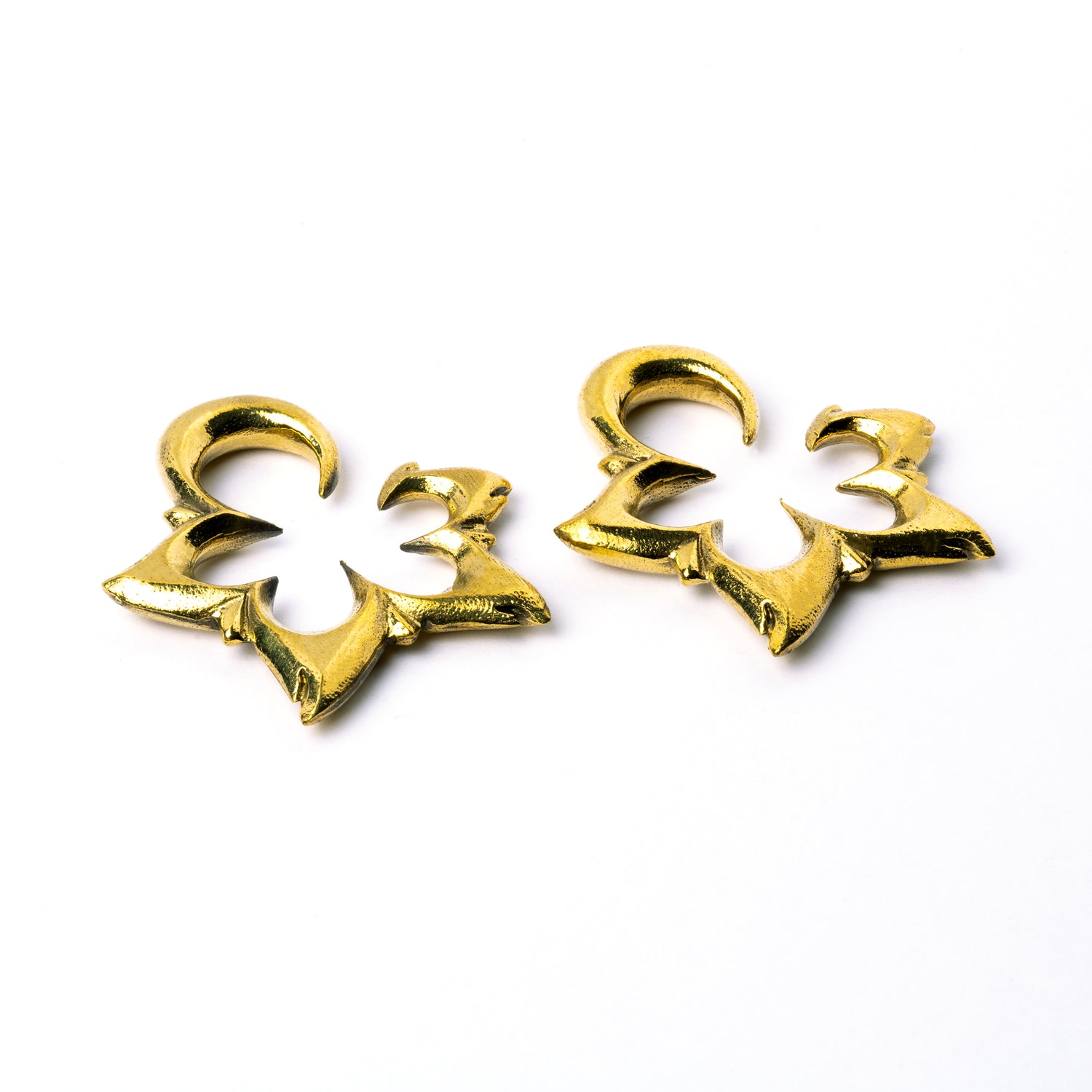 pair of gold brass flower open shape ear weights hangers right side view