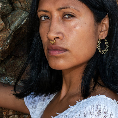 model wearing Lotus Crown Hoops