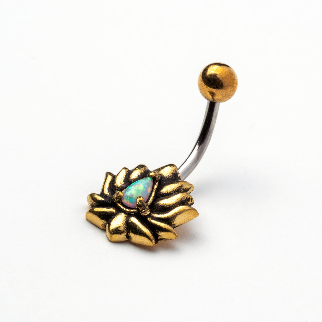 Lotus Belly Bar with White Opal side view