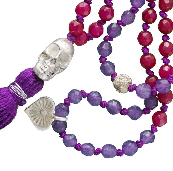 Skull and Precious Stone Mala Necklace