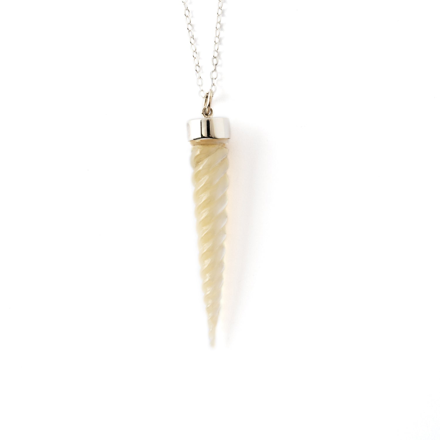 Mother of Pearl Spiralling Cone Necklace frontal view