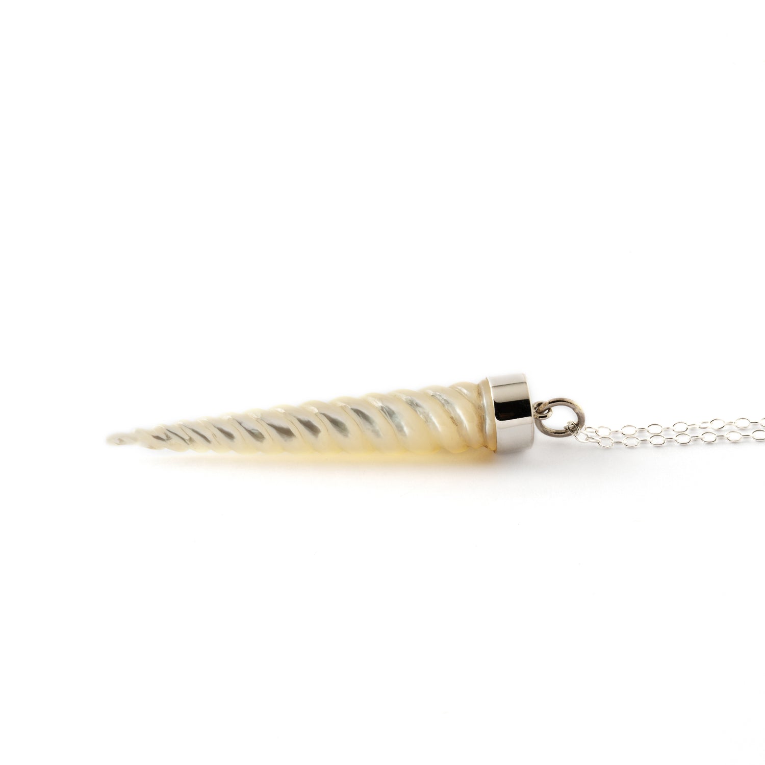 Mother of Pearl Spiralling Cone Necklace side view