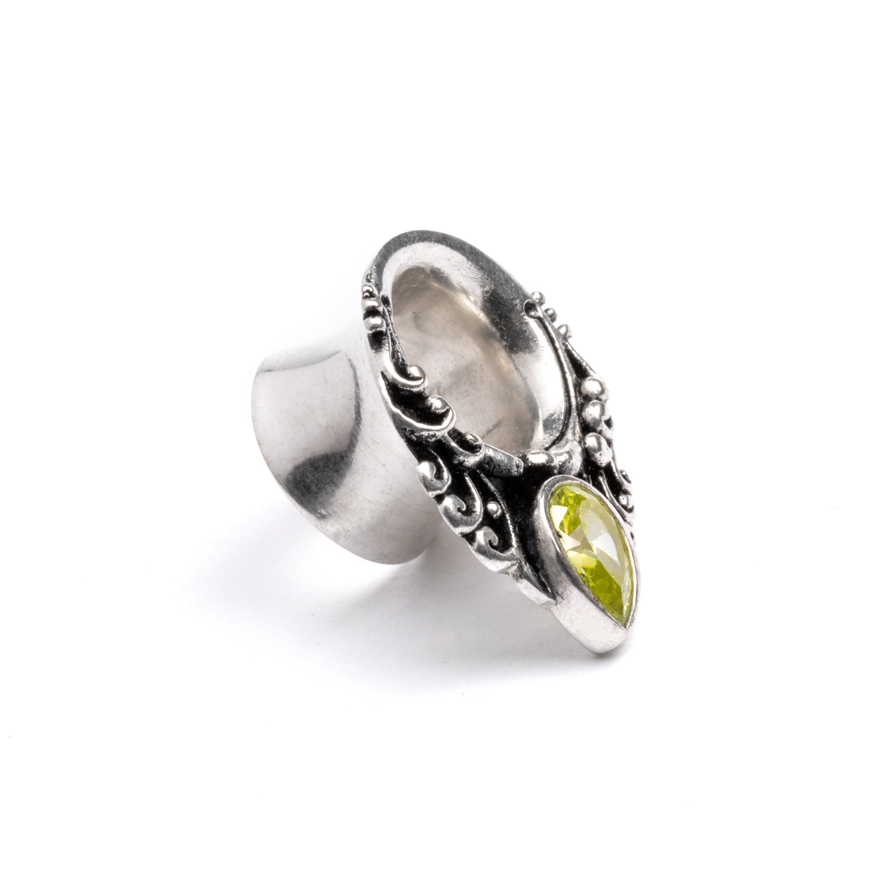 Maharishi ear saddle with Peridot right side view