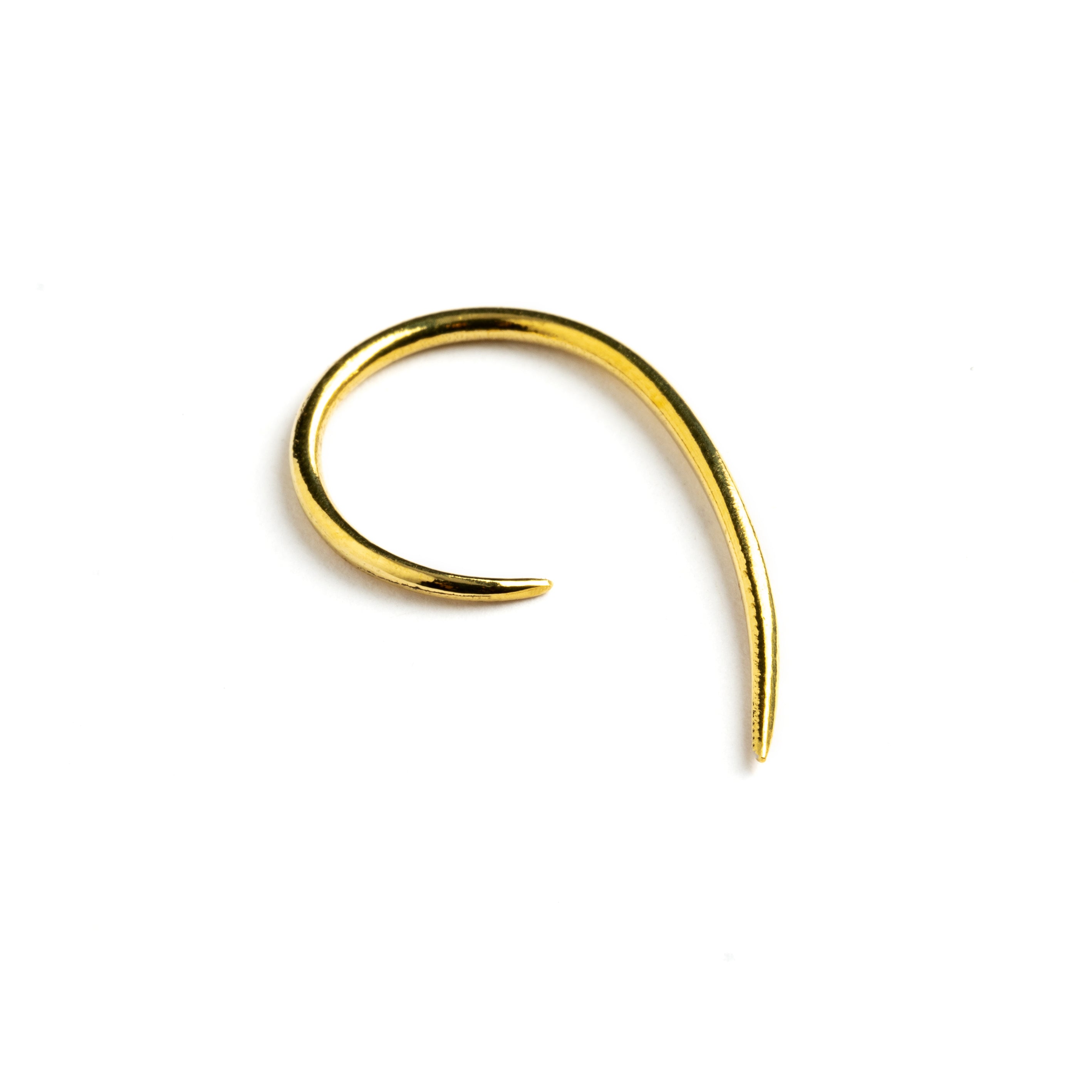 single golden brass wire hook earring left side view