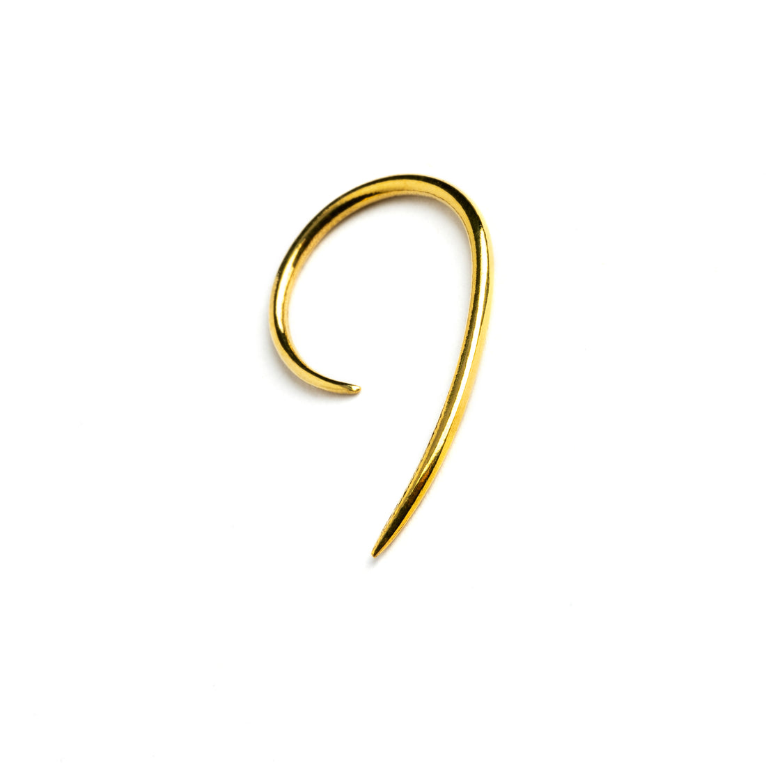 single golden brass wire hook earring left side view