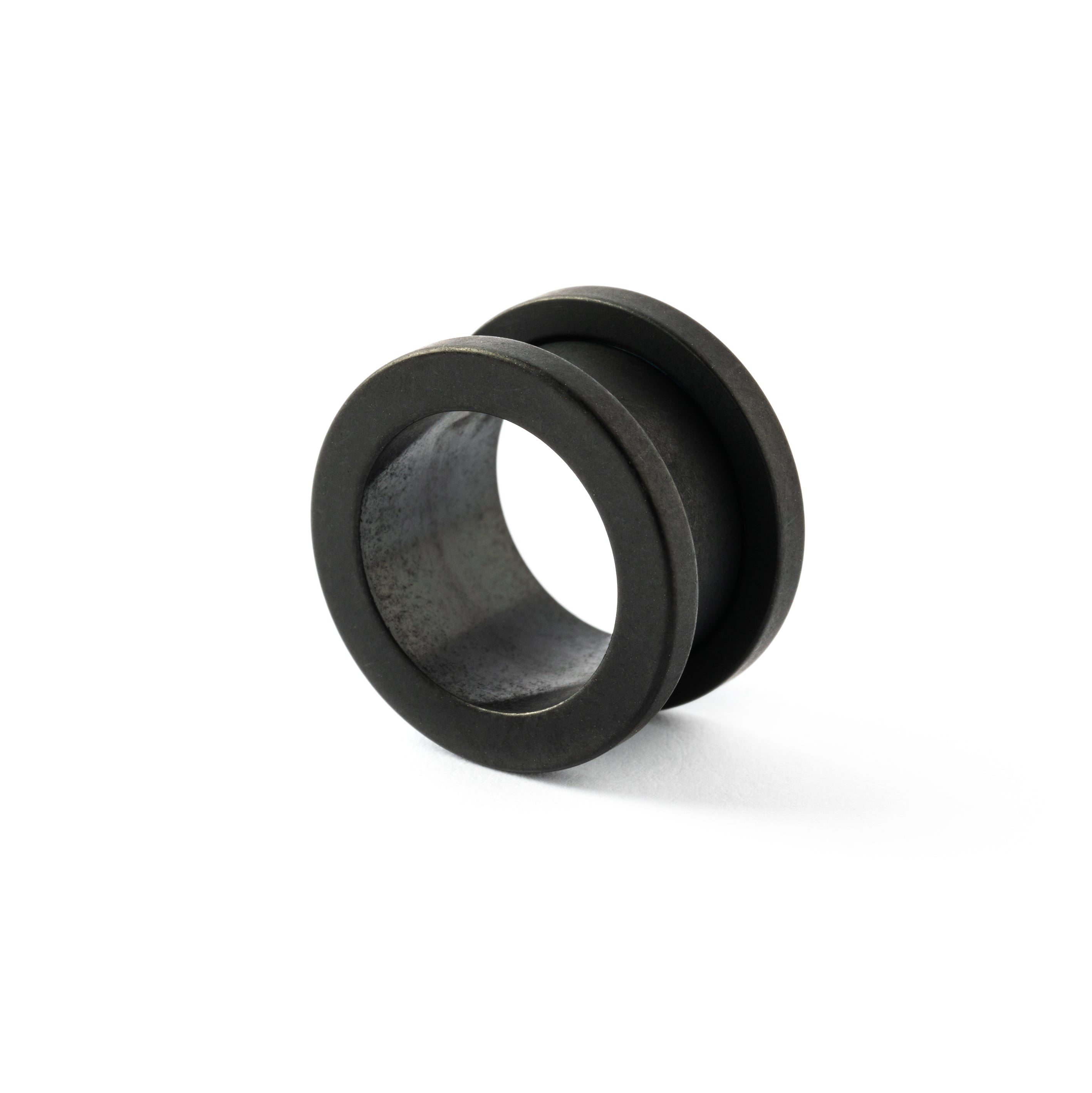 single surgical steel matte black ear tunnel right back view