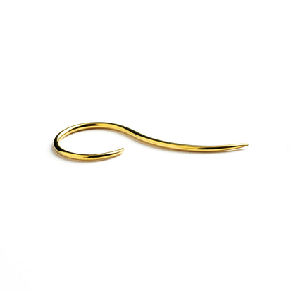 single golden brass wire hook earring front side view