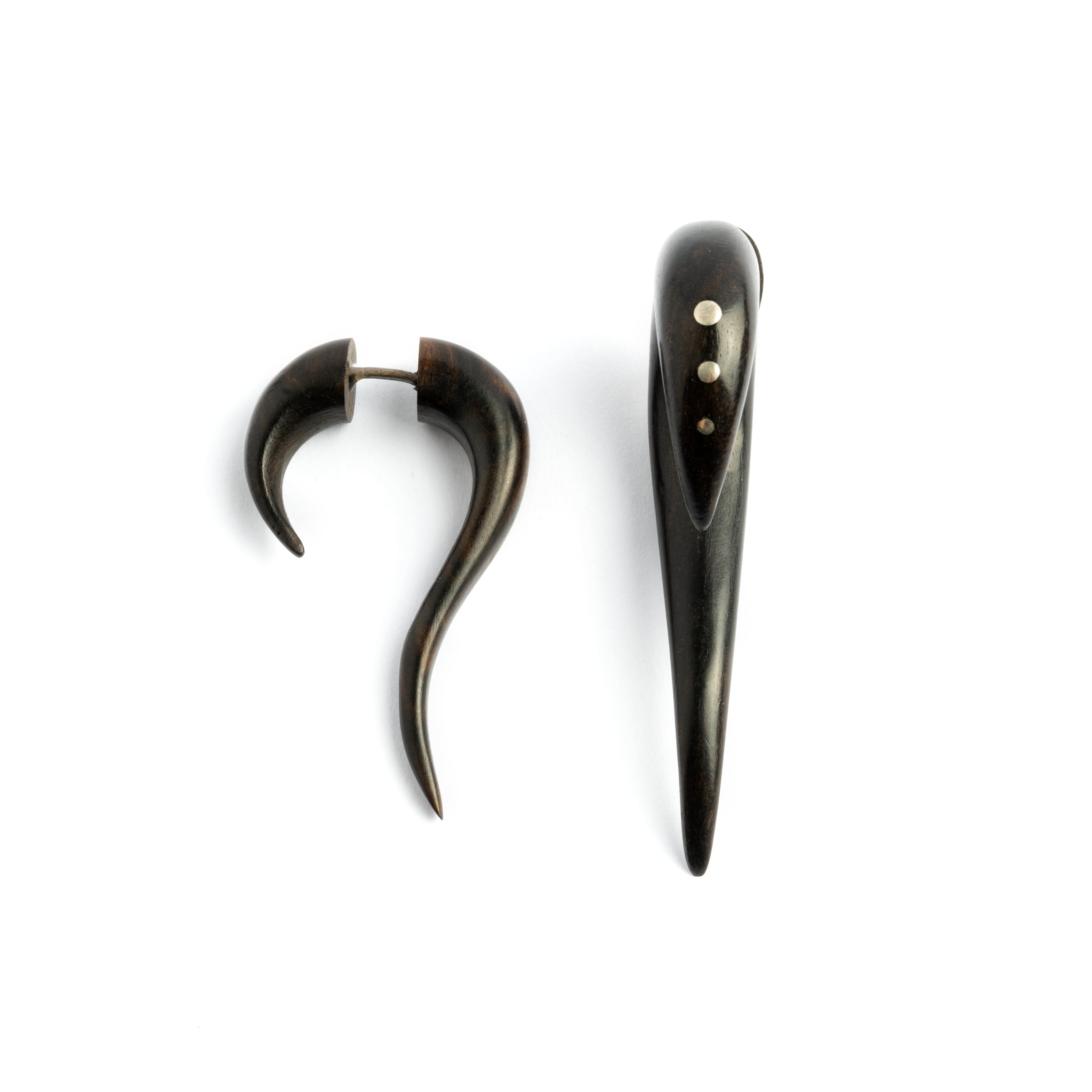 Maui Dotted Wood Earrings - Blackwood &amp; silver