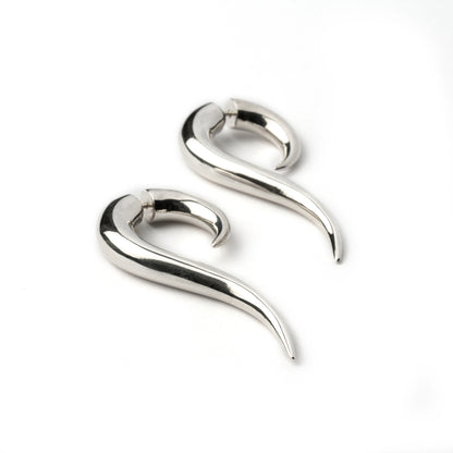 pair of Maui Silver Fake Gauge Earrings back view