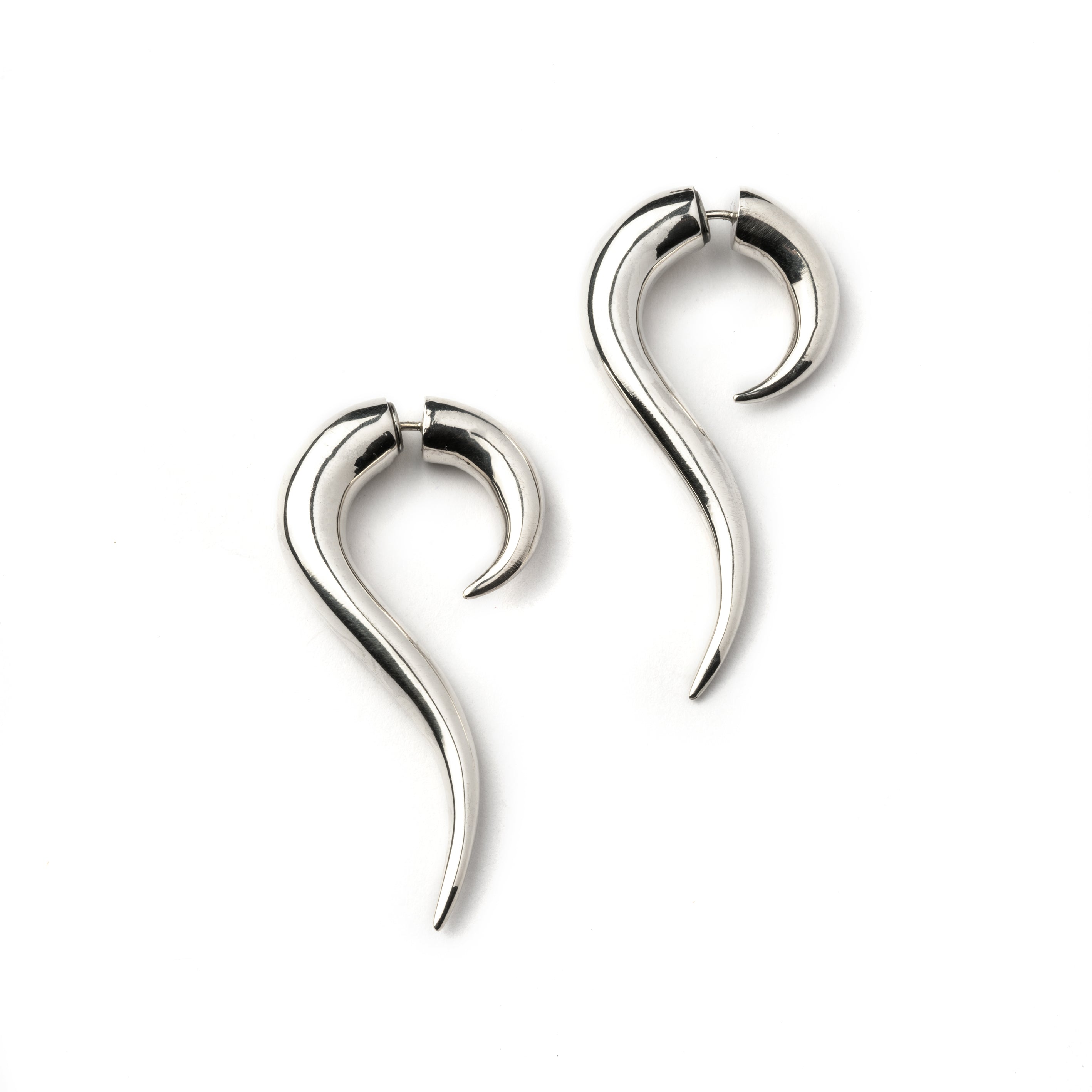 pair of Maui Silver Fake Gauge Earrings side view