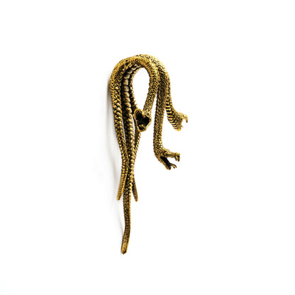 single gold brass three snakes attached as a hook ear hanger left side view