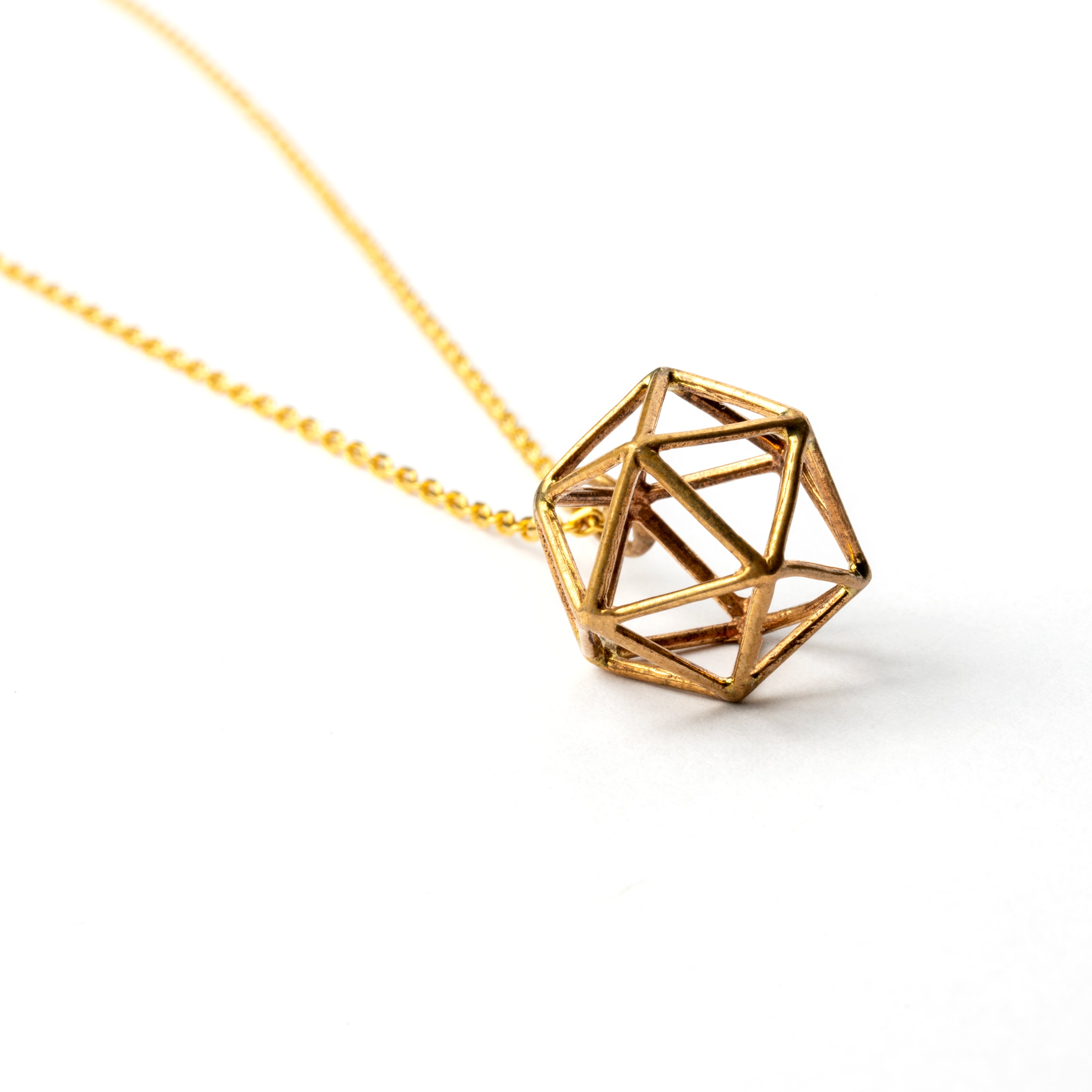 Bronze Icosahedron pendant necklace leftt side view