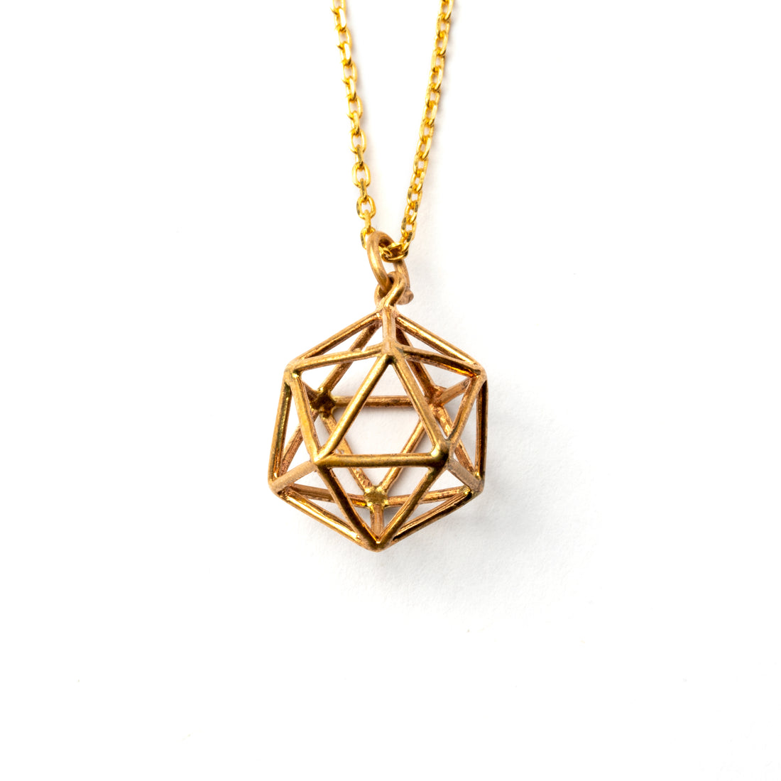 Bronze Icosahedron pendant necklace frontal view