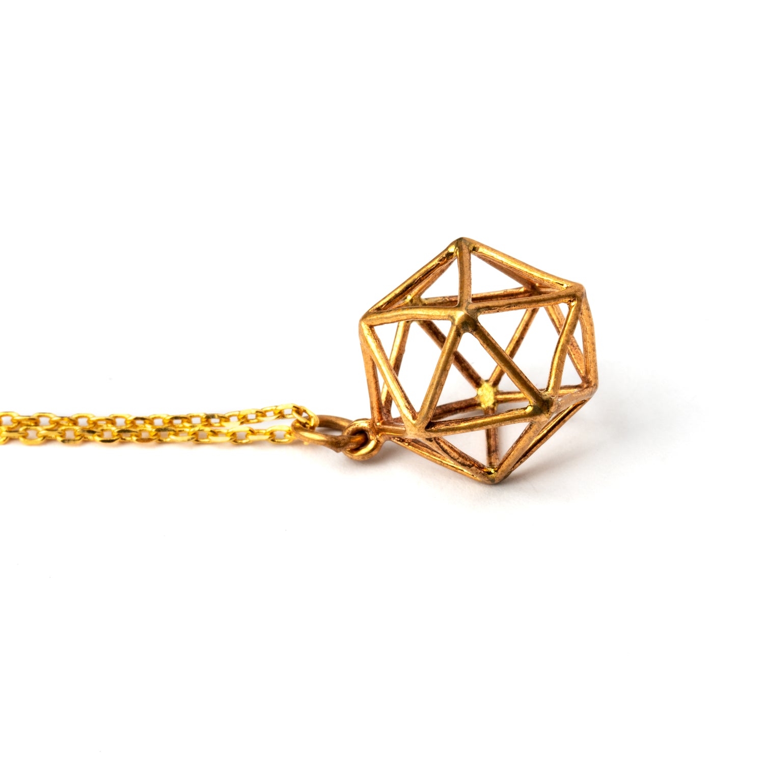 Bronze Icosahedron pendant necklace side view