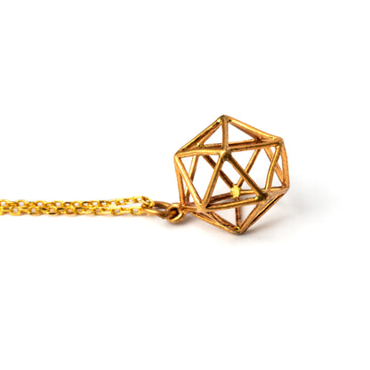 Bronze Icosahedron pendant necklace side view