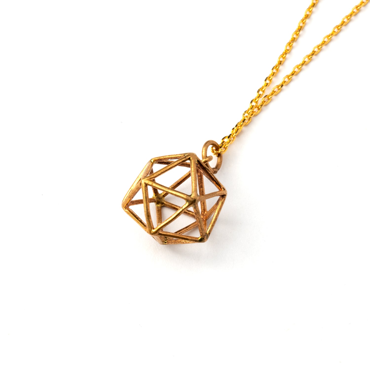 Bronze Icosahedron pendant necklace right side view
