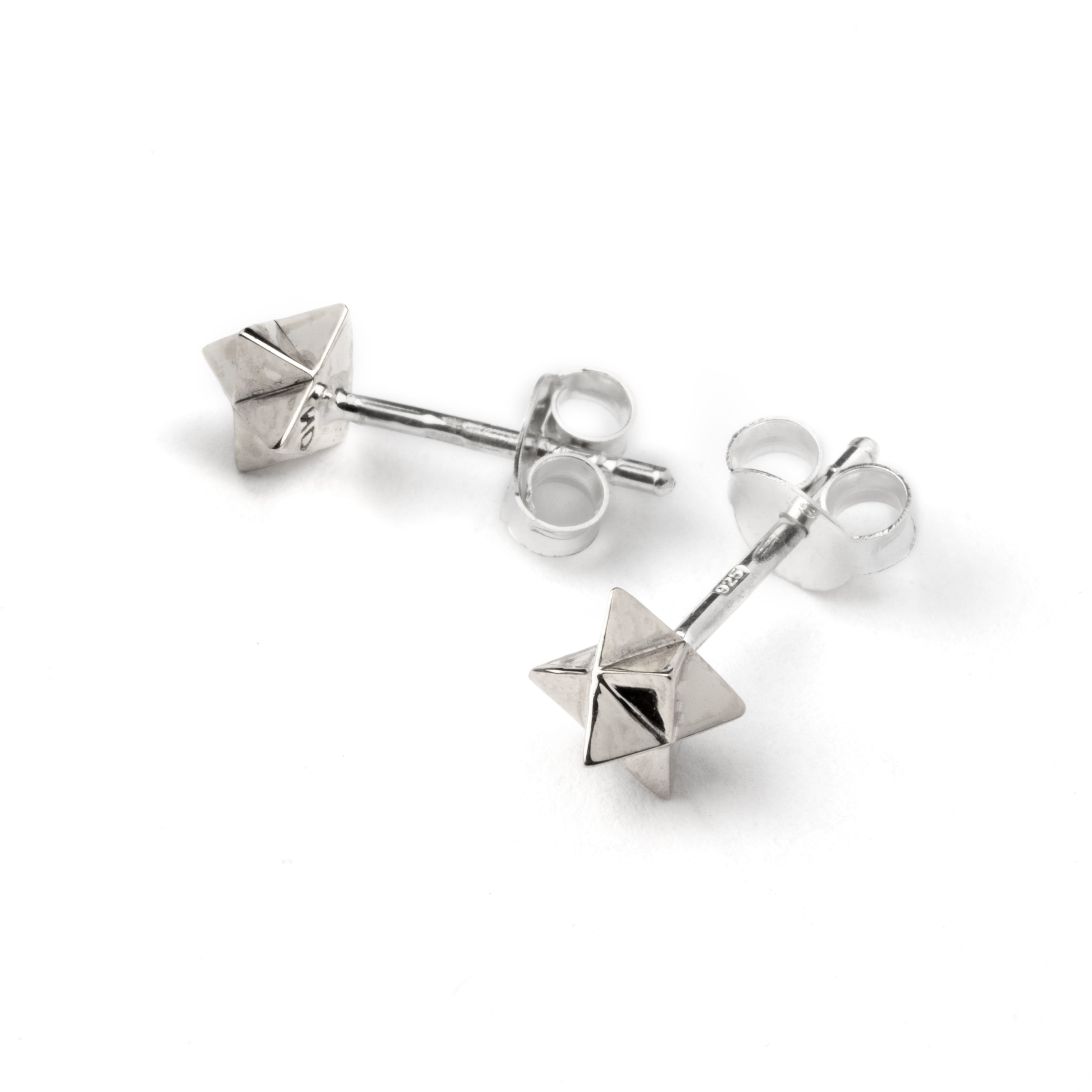 Silver Merkaba Ear Studs front and back view